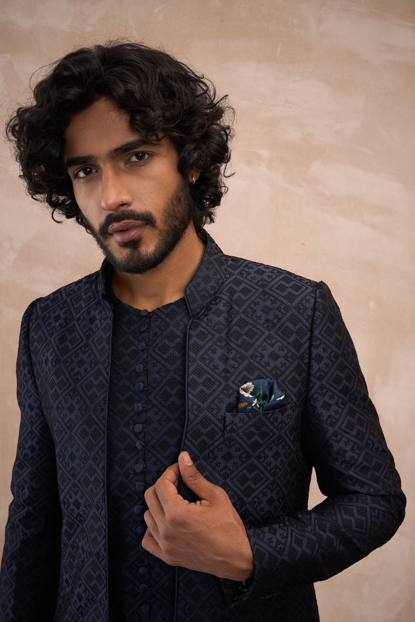 Arjan Dugal Delicate Kairos Open Bandhgala Set indian designer wear online shopping melange singapore
