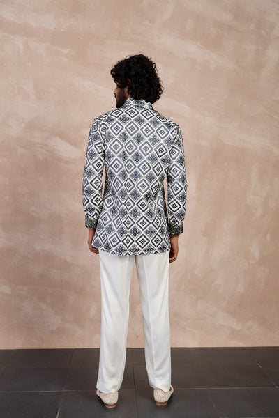 Arjan Dugal Dice Front Open Edge Cut Kurta Set Charcoal indian designer wear online shopping melange singapore