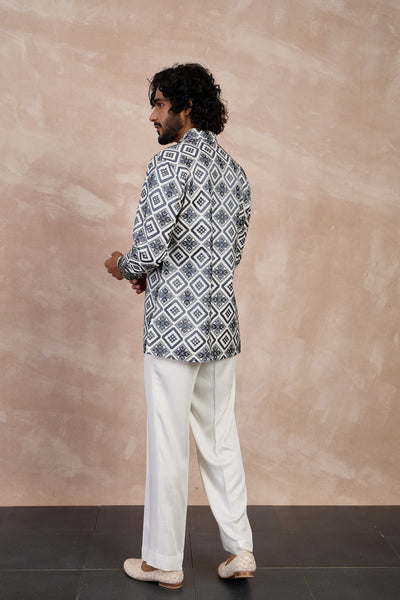 Arjan Dugal Dice Front Open Edge Cut Kurta Set Charcoal indian designer wear online shopping melange singapore