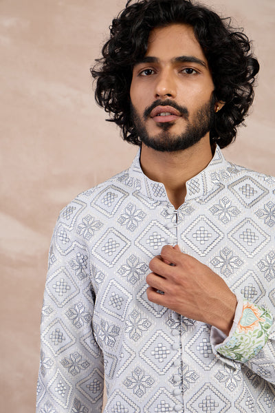 Arjan Dugal Dice Full Lupi Button Kurta Set indian designer wear online shopping melange singapore