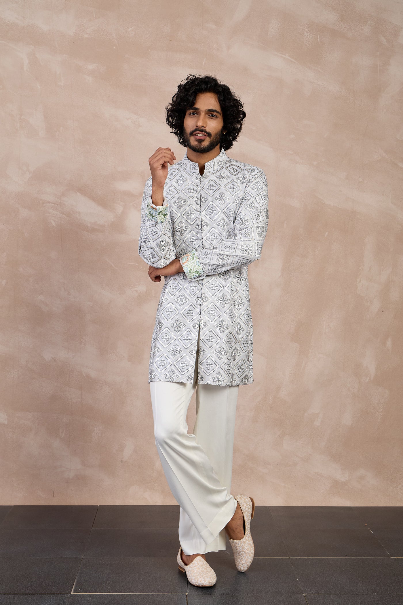 Arjan Dugal Dice Full Lupi Button Kurta Set indian designer wear online shopping melange singapore