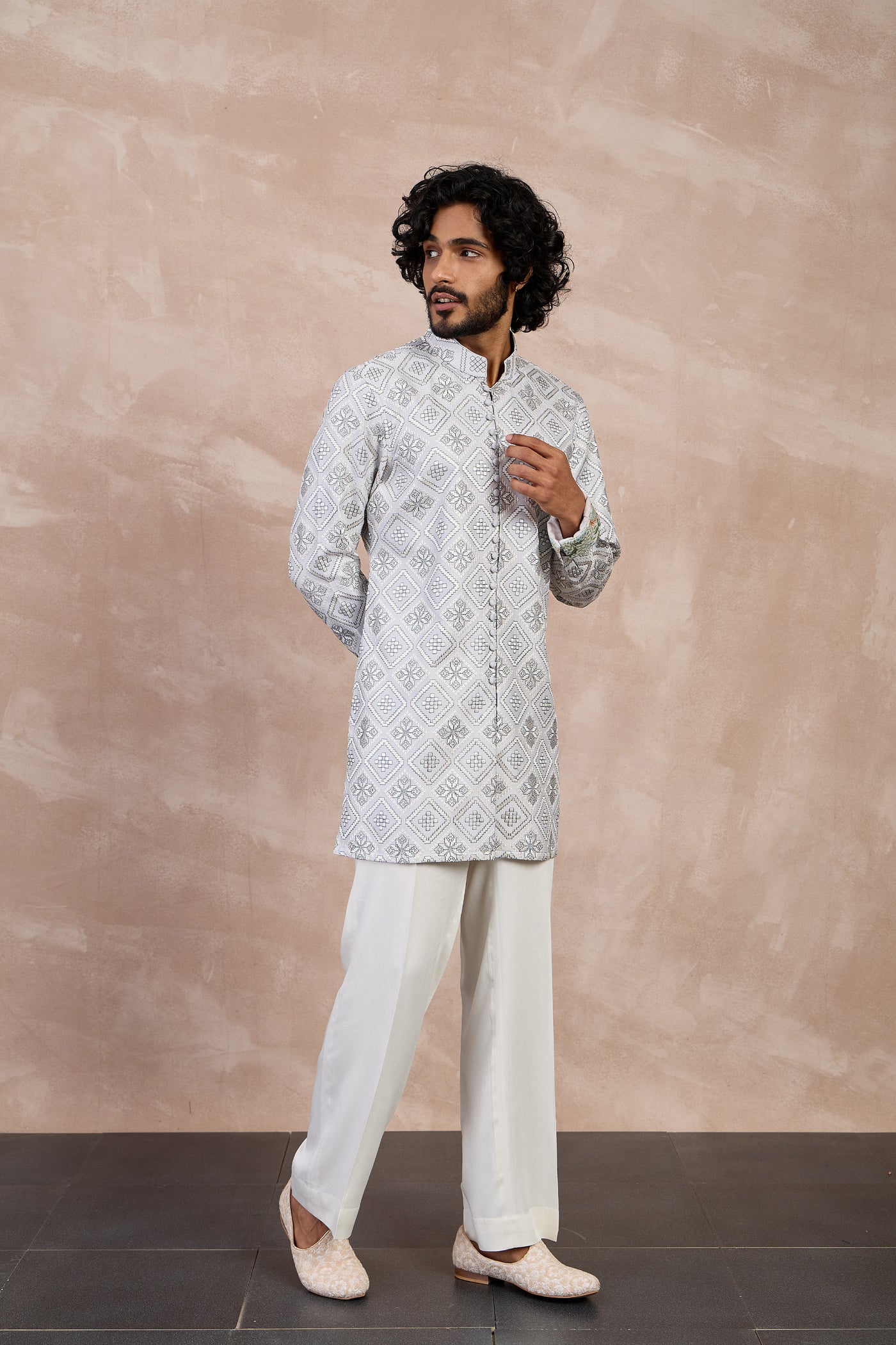 Arjan Dugal Dice Full Lupi Button Kurta Set indian designer wear online shopping melange singapore