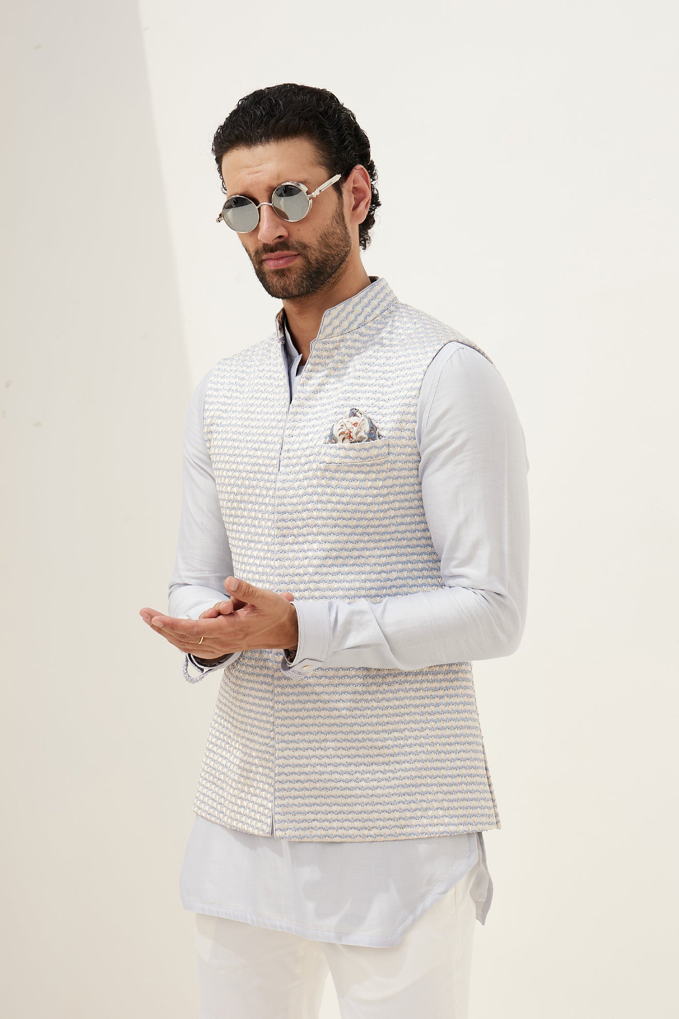 Arjan Dugal Hand Embroidery French Knots  Nehru jacket Indian designer wear online shopping melange singapore