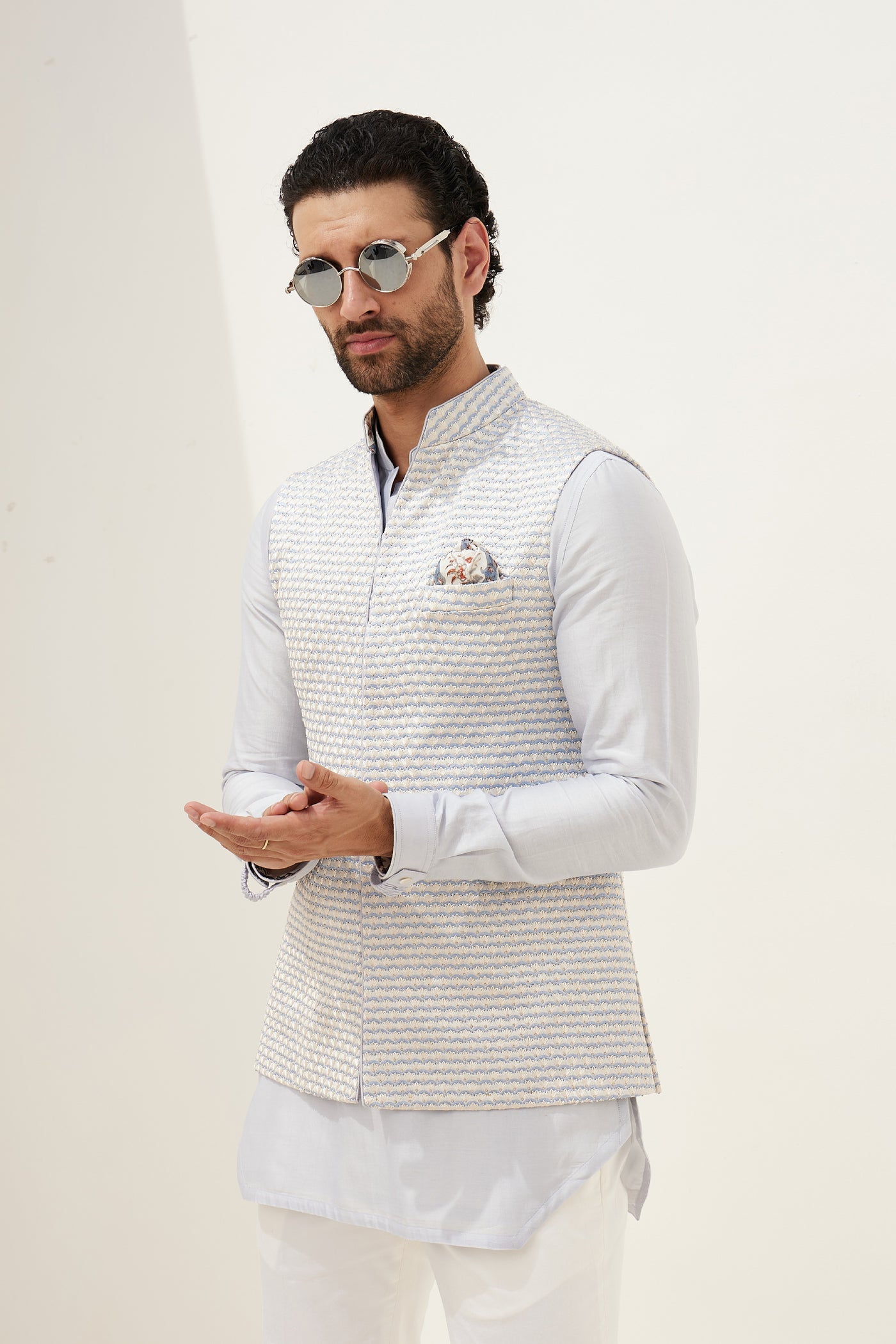 Arjan Dugal Edgecut Kurta Shirt With  Off White Pant Indian designer wear online shopping melange singapore