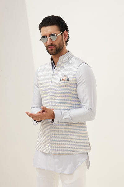 Arjan Dugal Edgecut Kurta Shirt With  Off White Pant Indian designer wear online shopping melange singapore