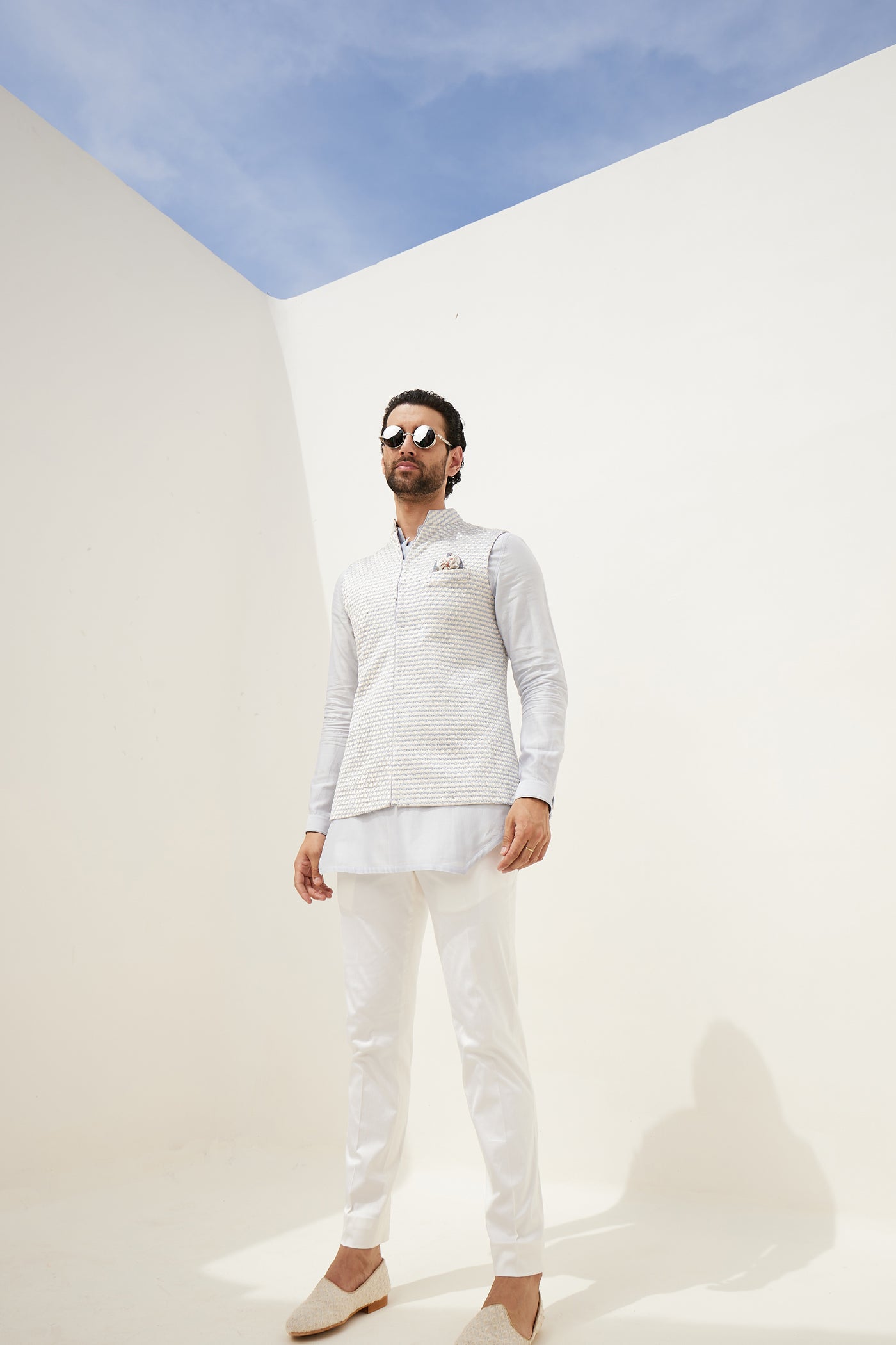 Arjan Dugal Edgecut Kurta Shirt With  Off White Pant Indian designer wear online shopping melange singapore
