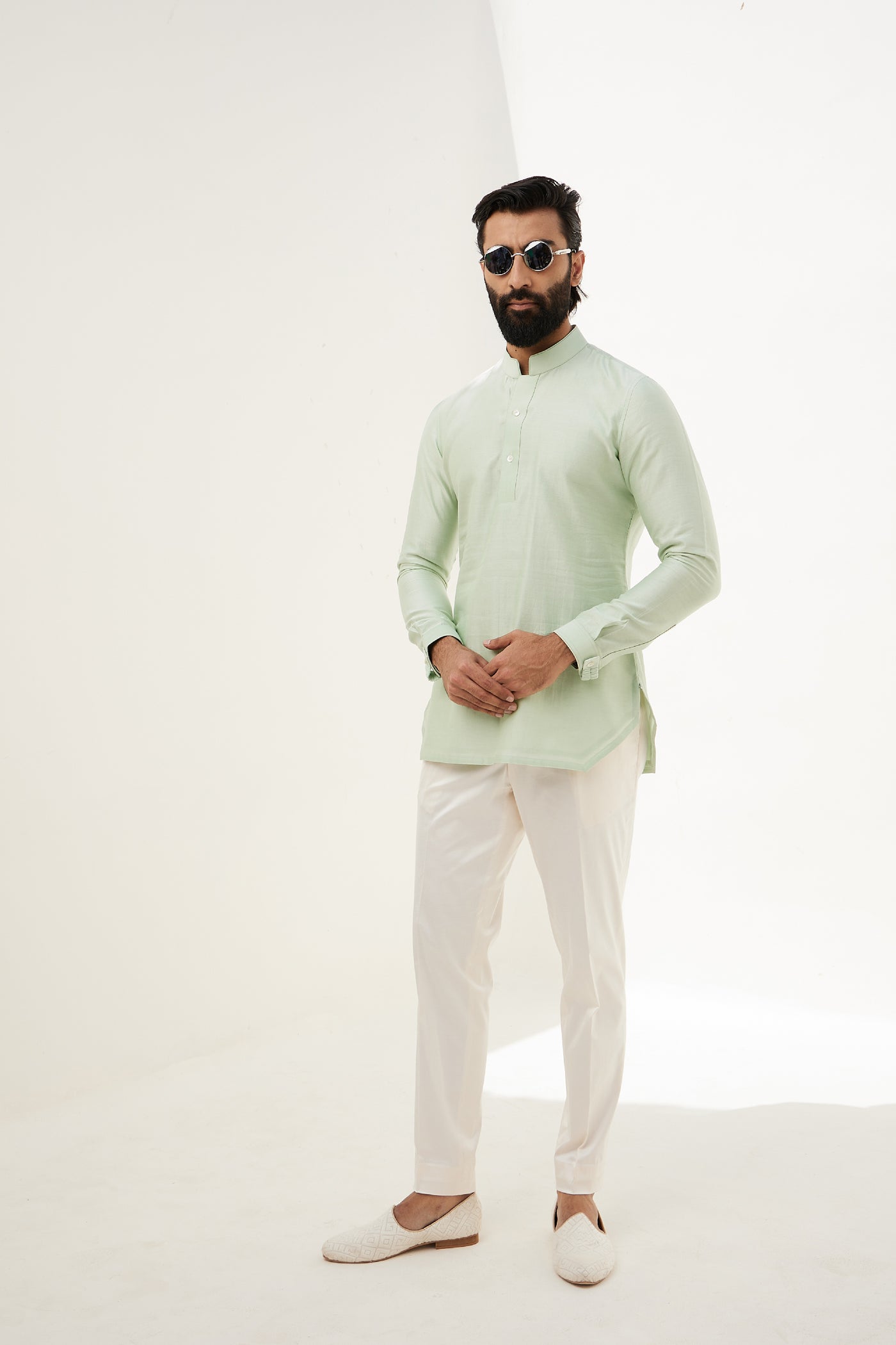 Arjan Dugal Edgecut Kurta Shirt With Off White Pant Indian designer wear online shopping melange singapore