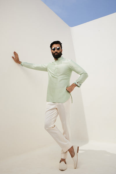 Arjan Dugal Edgecut Kurta Shirt With Off White Pant Indian designer wear online shopping melange singapore