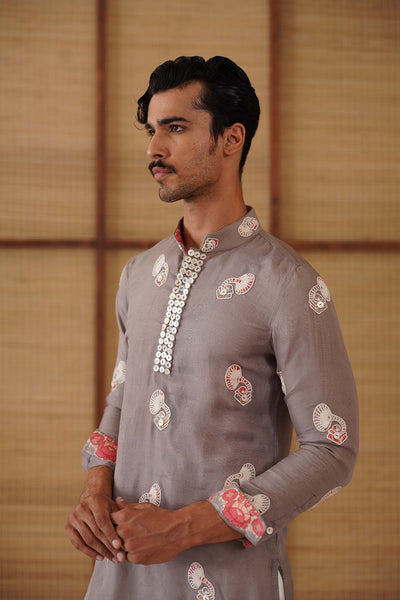 Arjan Dugal Gramophone Dori Kurta Dark Grey Set indian designer wear online shopping melange singapore 