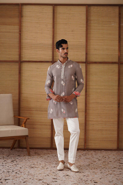 Arjan Dugal Gramophone Dori Kurta Dark Grey Set indian designer wear online shopping melange singapore 