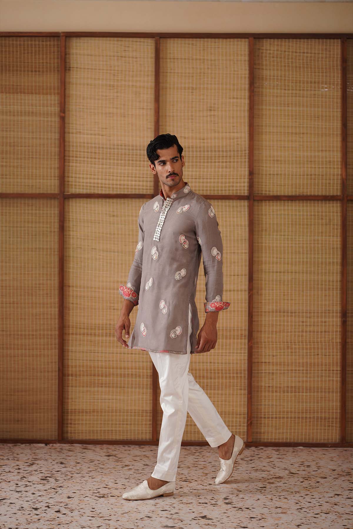 Arjan Dugal Gramophone Dori Kurta Dark Grey Set indian designer wear online shopping melange singapore 