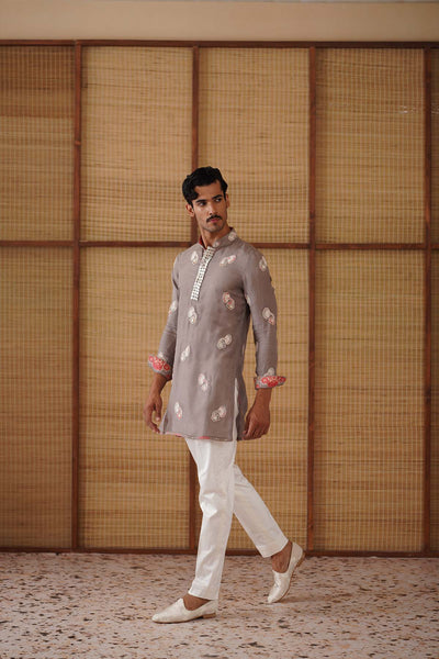 Arjan Dugal Gramophone Dori Kurta Dark Grey Set indian designer wear online shopping melange singapore 