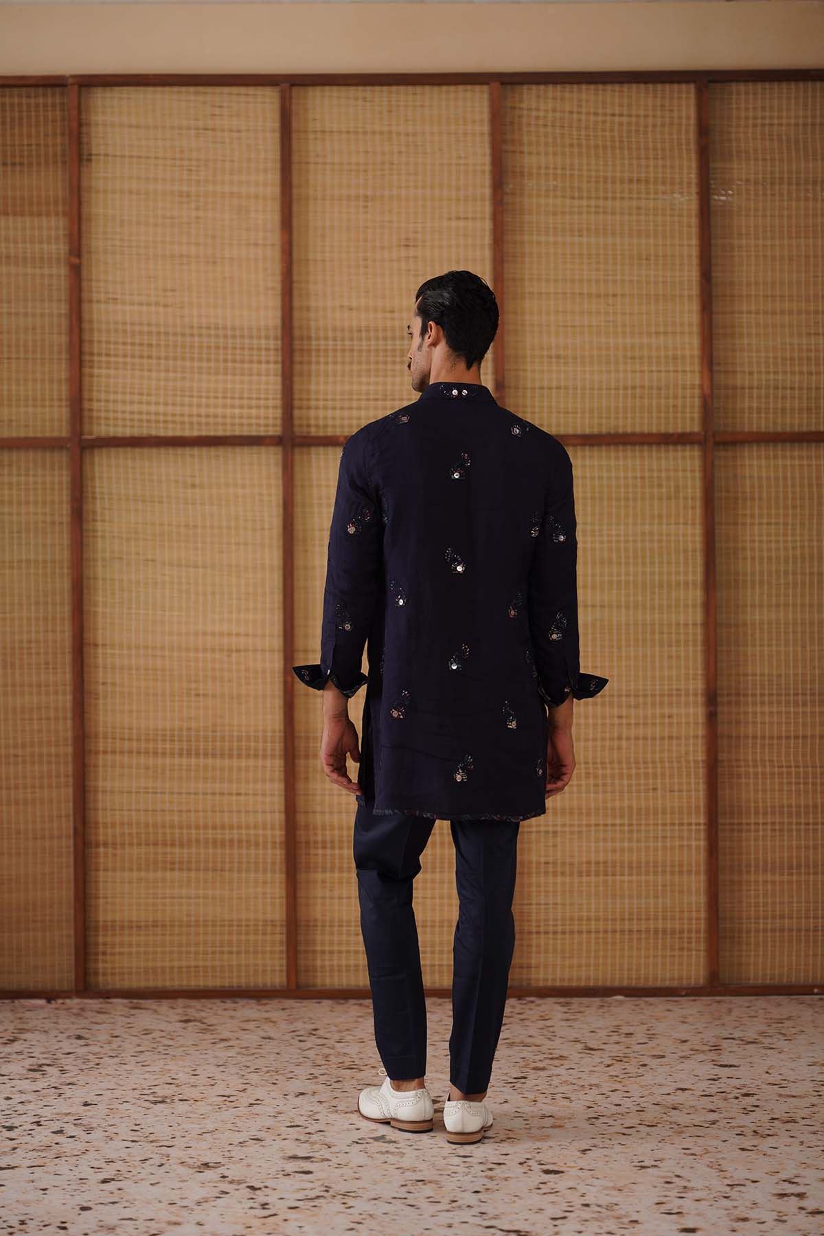 Arjan Dugal Gramophone Dori Kurta Navy Blue Set indian designer wear online shopping melange singapore 