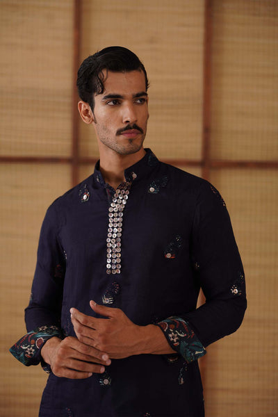 Arjan Dugal Gramophone Dori Kurta Navy Blue Set indian designer wear online shopping melange singapore 