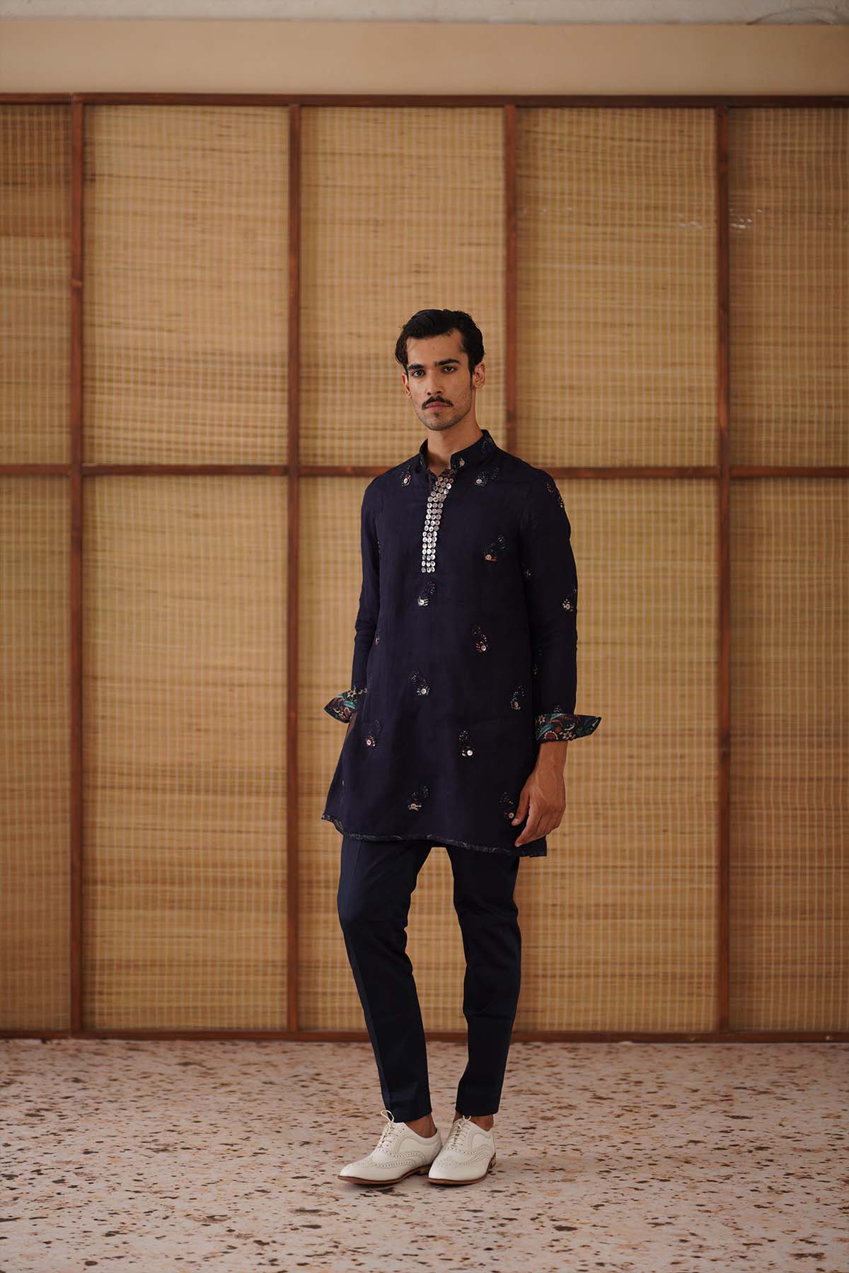 Arjan Dugal Gramophone Dori Kurta Navy Blue Set indian designer wear online shopping melange singapore 