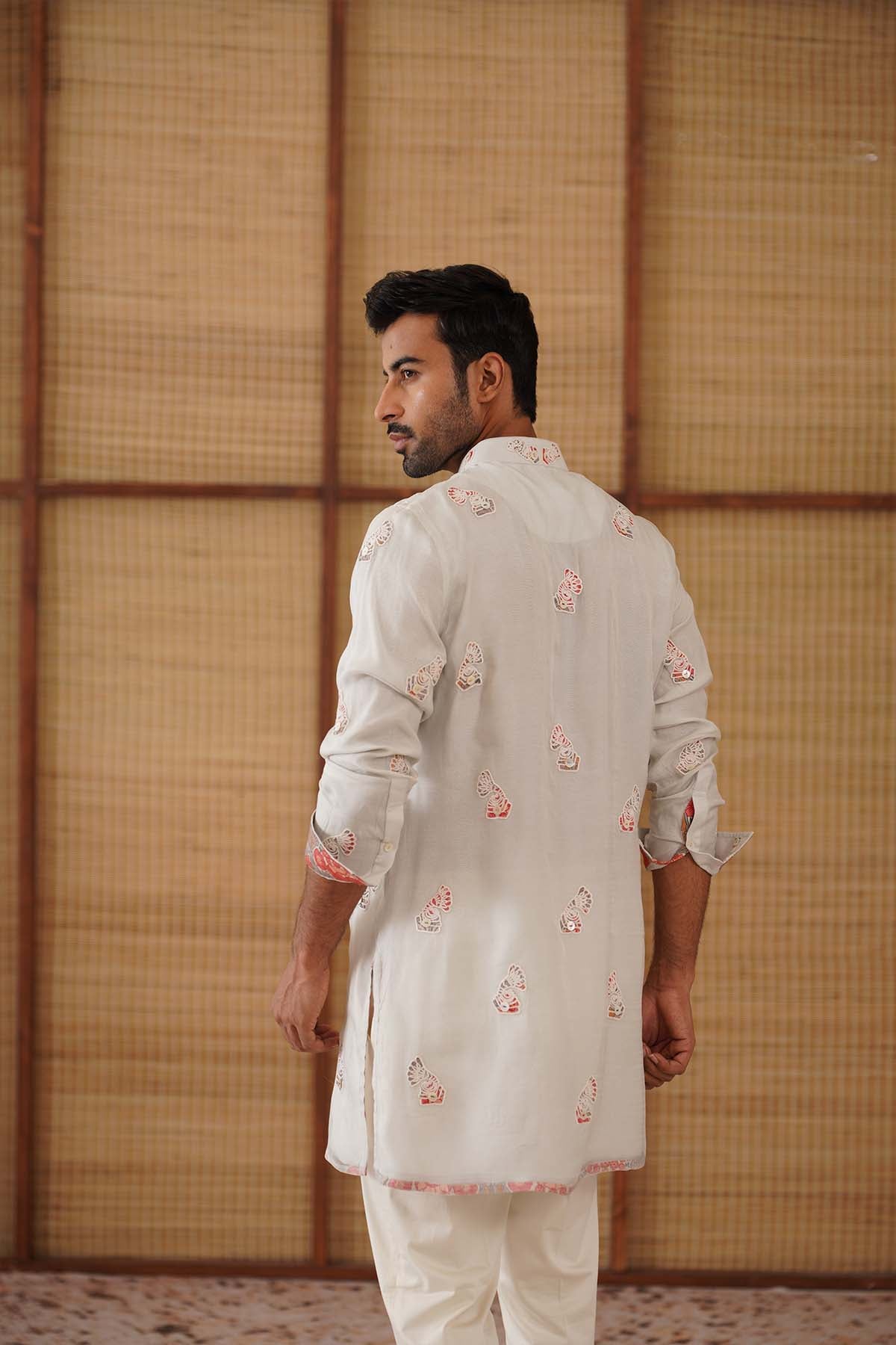 Arjan Dugal Gramophone Dori Kurta With Poppy Print Set indian designer wear online shopping melange singapore 