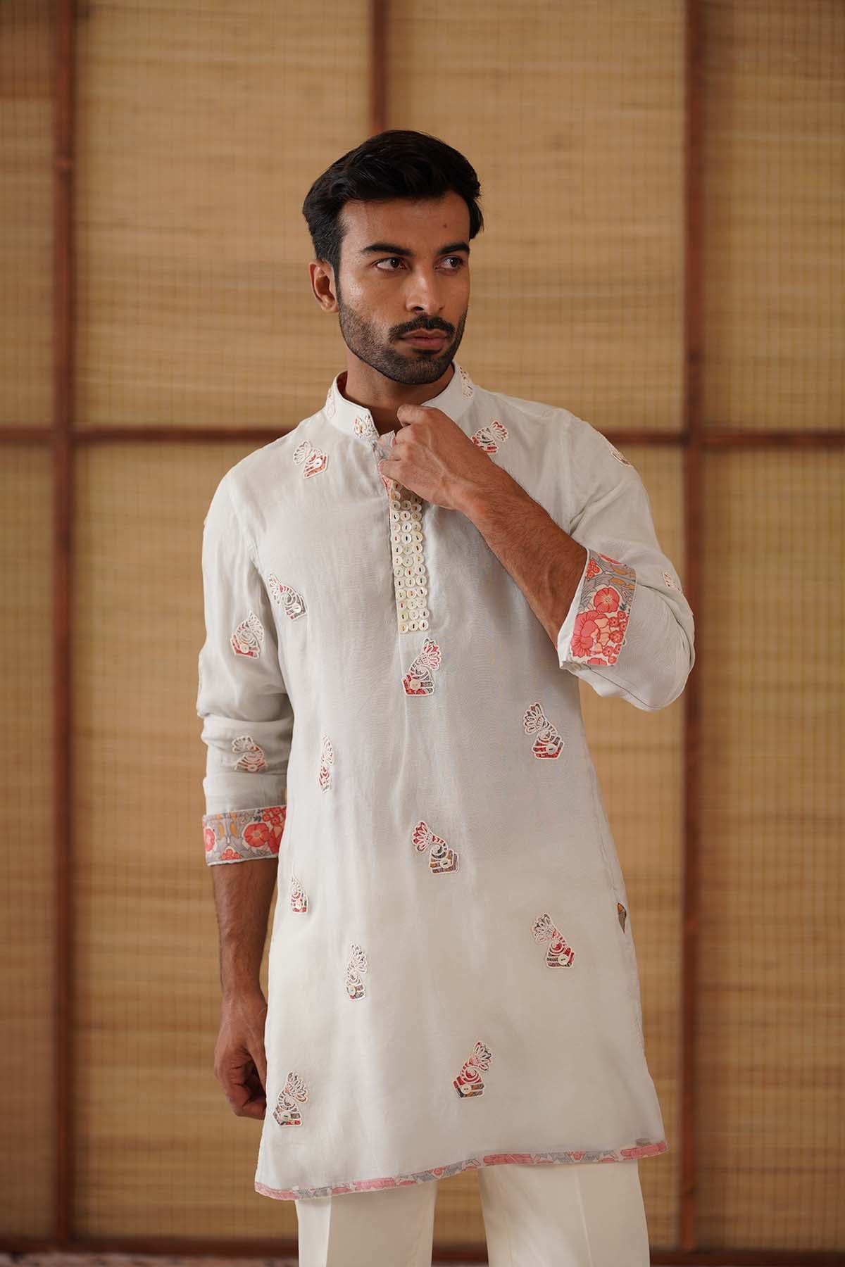 Arjan Dugal Gramophone Dori Kurta With Poppy Print Set indian designer wear online shopping melange singapore 