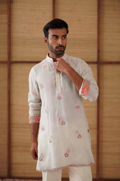 Arjan Dugal Gramophone Dori Kurta With Poppy Print Set indian designer wear online shopping melange singapore 