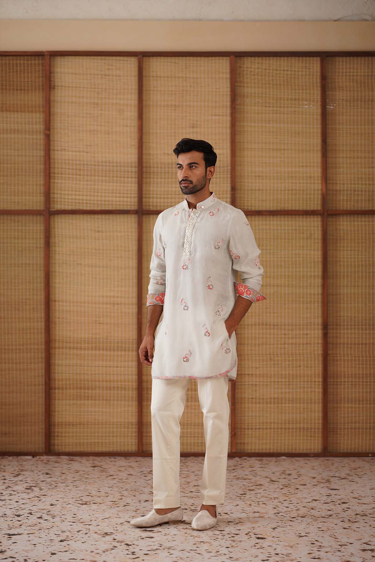 Arjan Dugal Gramophone Dori Kurta With Poppy Print Set indian designer wear online shopping melange singapore 