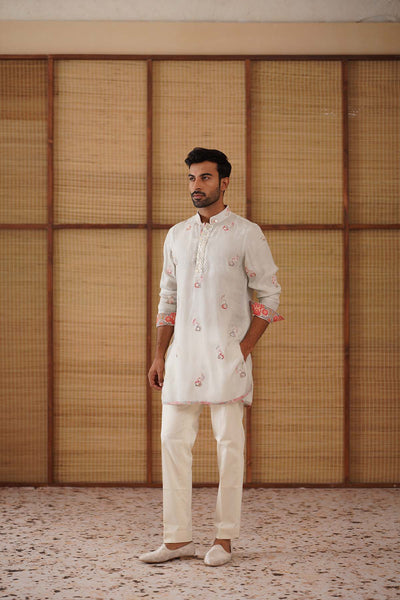 Arjan Dugal Gramophone Dori Kurta With Poppy Print Set indian designer wear online shopping melange singapore 