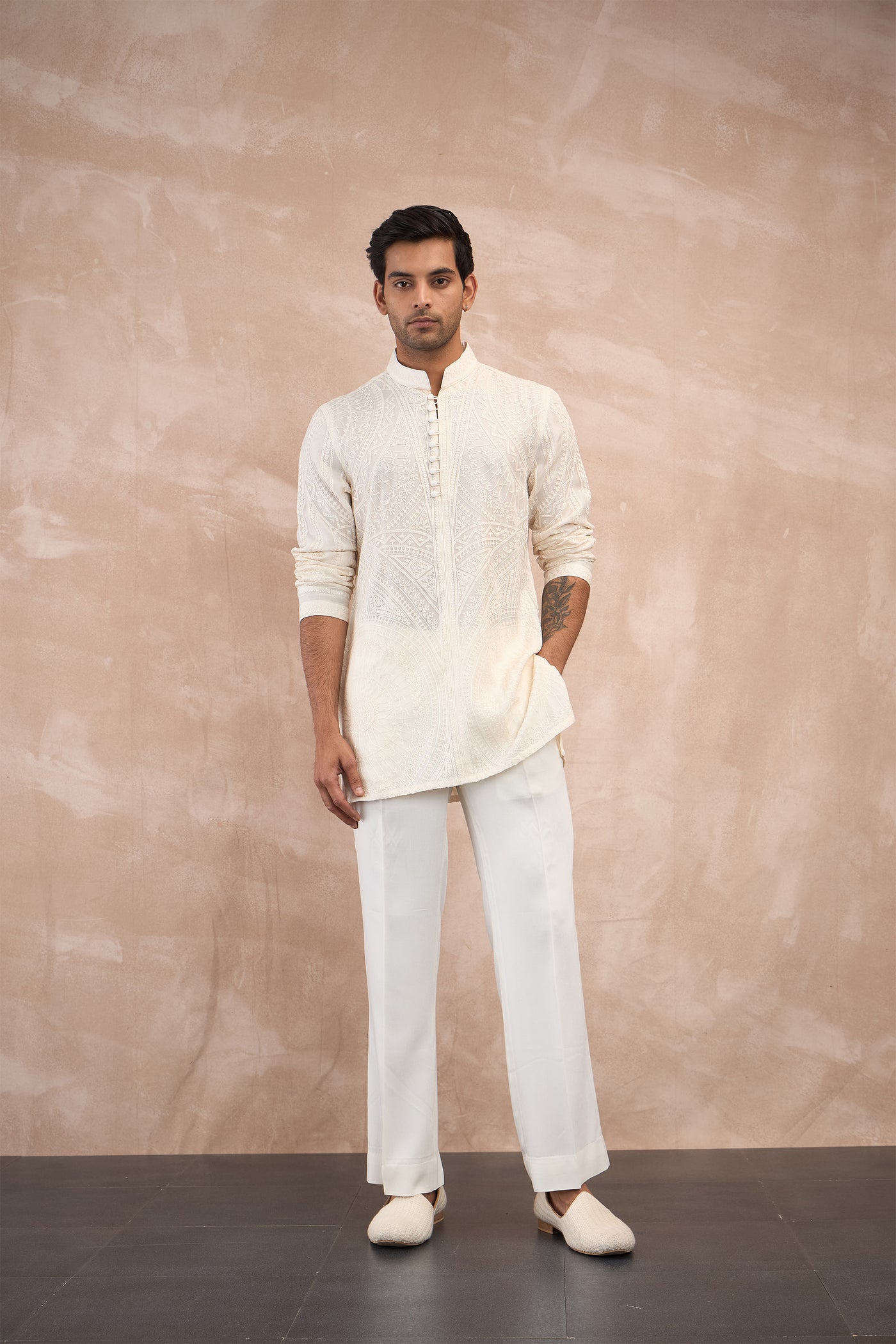 Arjan Dugal Half Moon Aari Kurta Shirt Set indian designer wear online shopping melange singapore