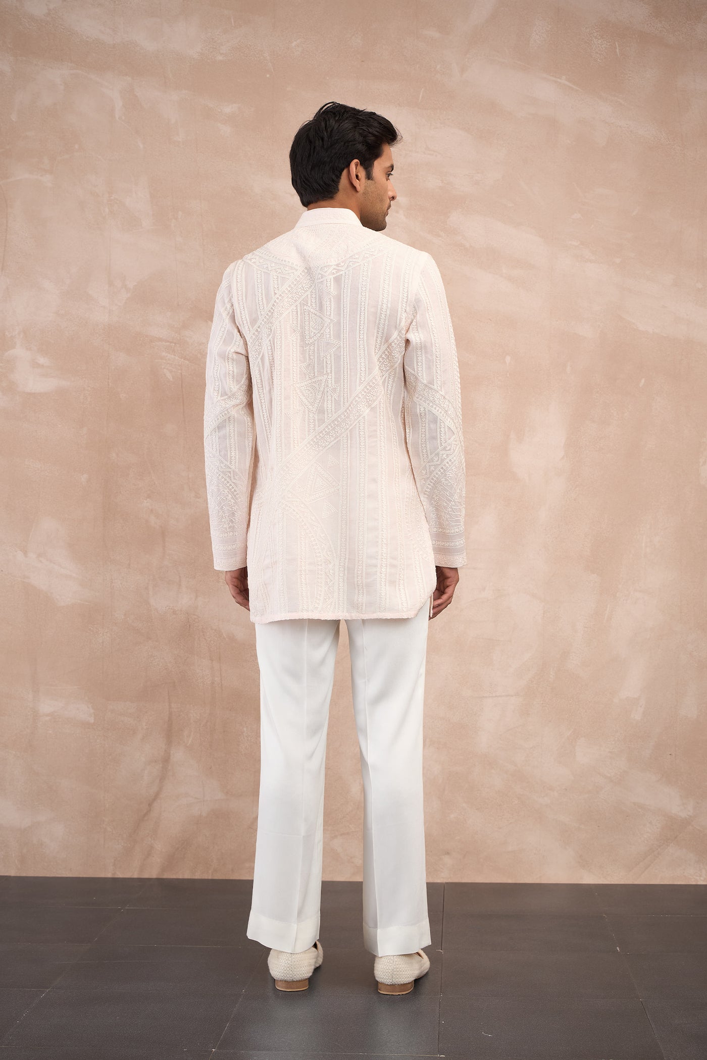 Arjan Dugal Half Moon Aari Kurta Shirt Set Powder Pink indian designer wear online shopping melange singapore