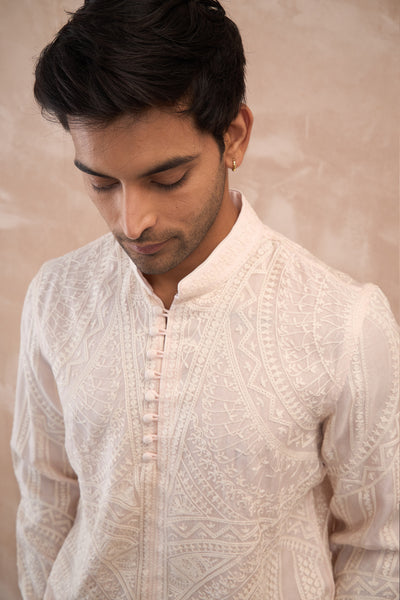 Arjan Dugal Half Moon Aari Kurta Shirt Set Powder Pink indian designer wear online shopping melange singapore
