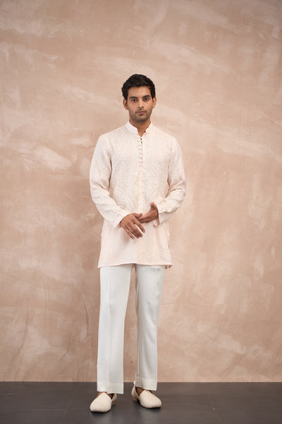 Arjan Dugal Half Moon Aari Kurta Shirt Set Powder Pink indian designer wear online shopping melange singapore