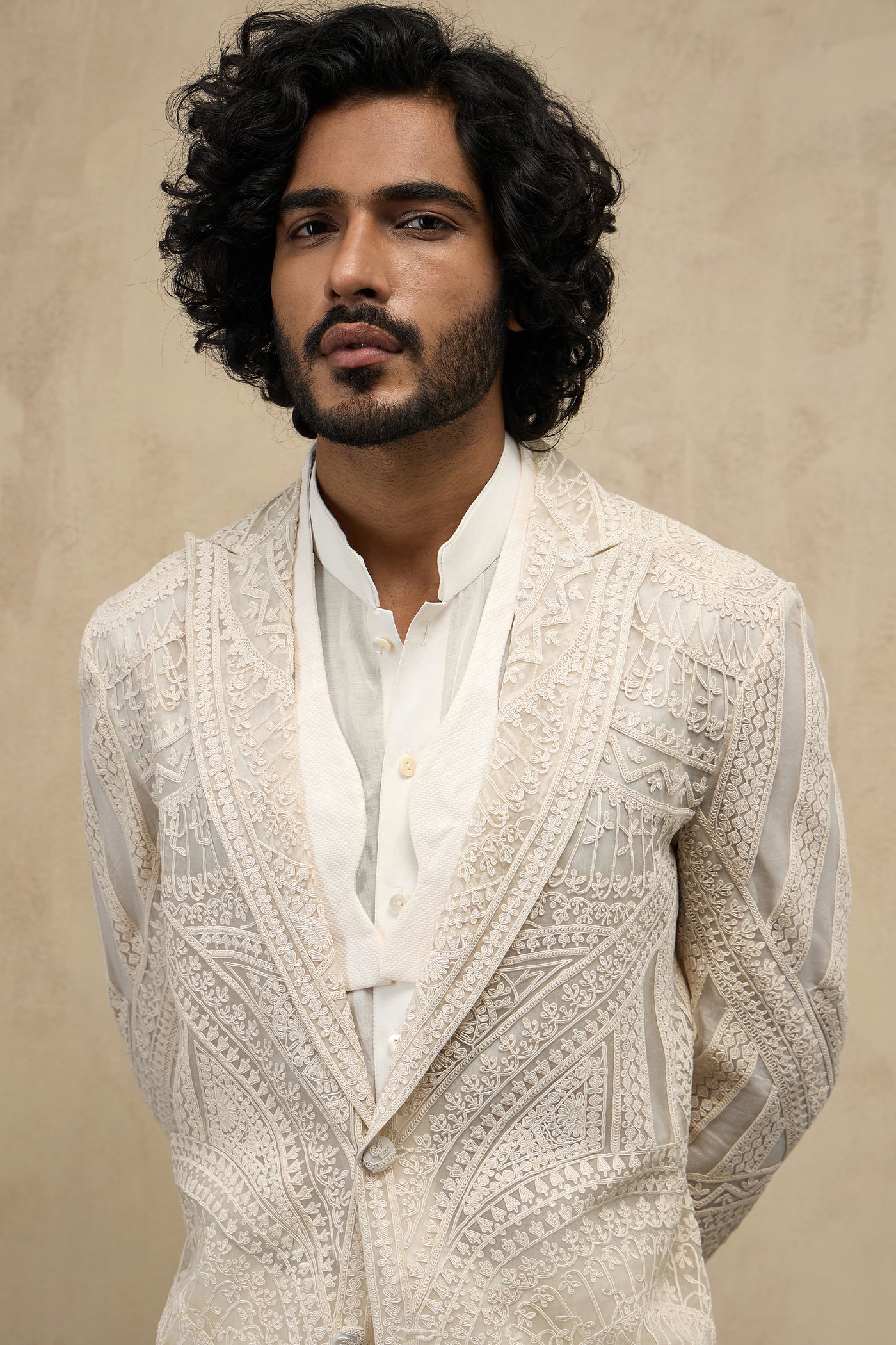 Arjan Dugal Half Moon Dori Blazer Set Off White indian designer wear online shopping melange singapore