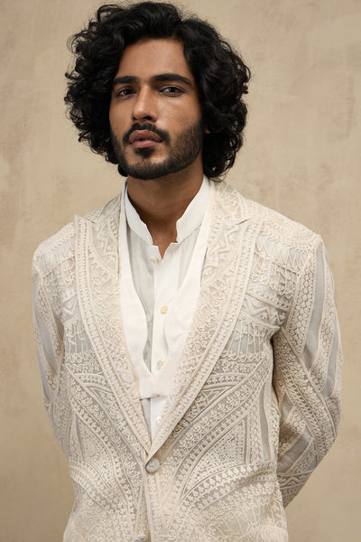 Arjan Dugal Half Moon Dori Blazer Set Off White indian designer wear online shopping melange singapore