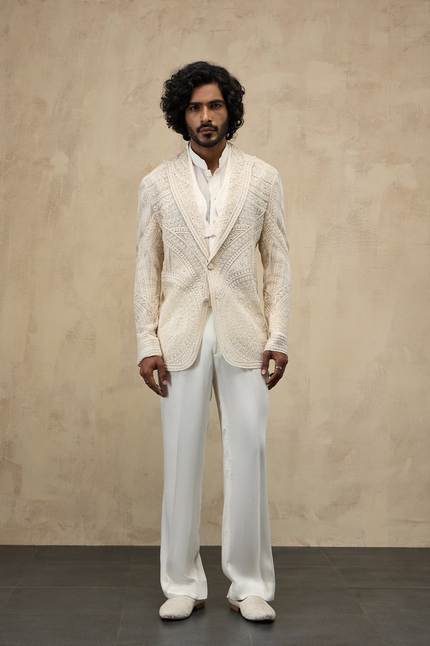 Arjan Dugal Half Moon Dori Blazer Set Off White indian designer wear online shopping melange singapore
