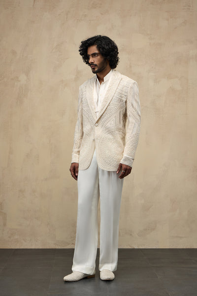 Arjan Dugal Half Moon Dori Blazer Set Off White indian designer wear online shopping melange singapore
