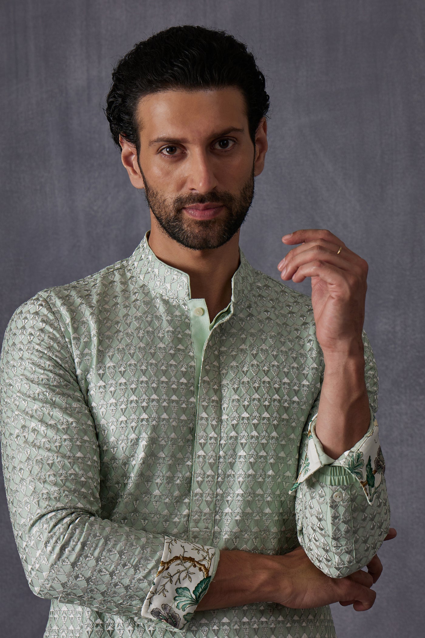 Arjan Dugal Embroidery Inara 2.0 Edgecut Kurta With Off White Pant Indian designer wear online shopping melange singapore