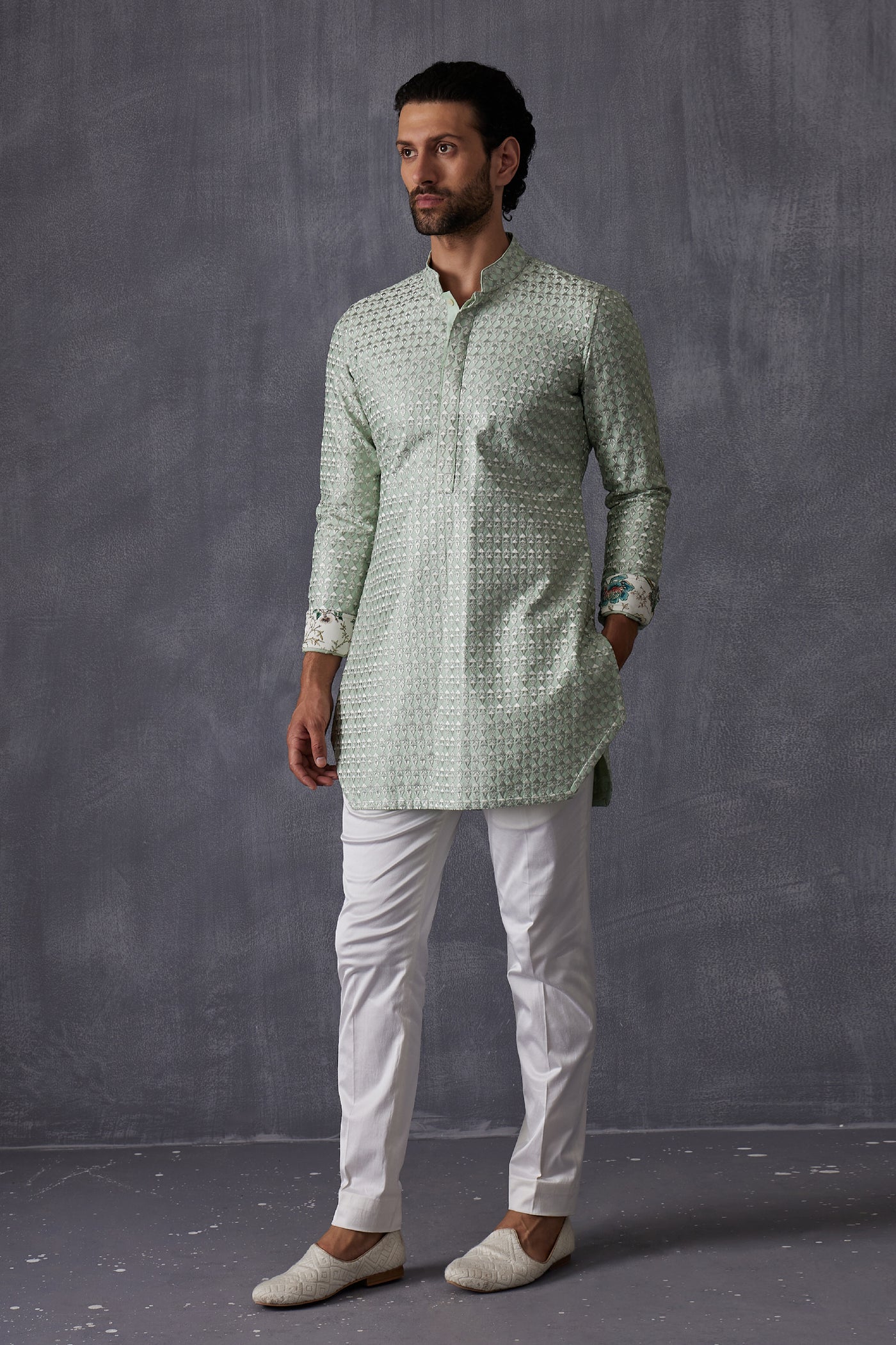 Arjan Dugal Embroidery Inara 2.0 Edgecut Kurta With Off White Pant Indian designer wear online shopping melange singapore