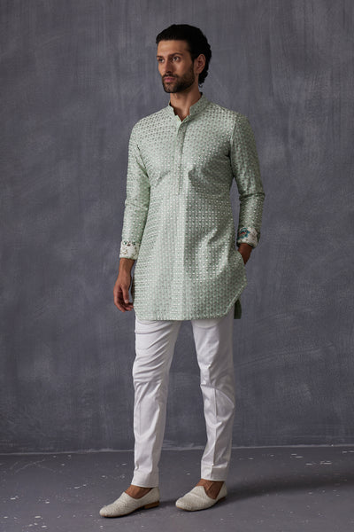 Arjan Dugal Embroidery Inara 2.0 Edgecut Kurta With Off White Pant Indian designer wear online shopping melange singapore