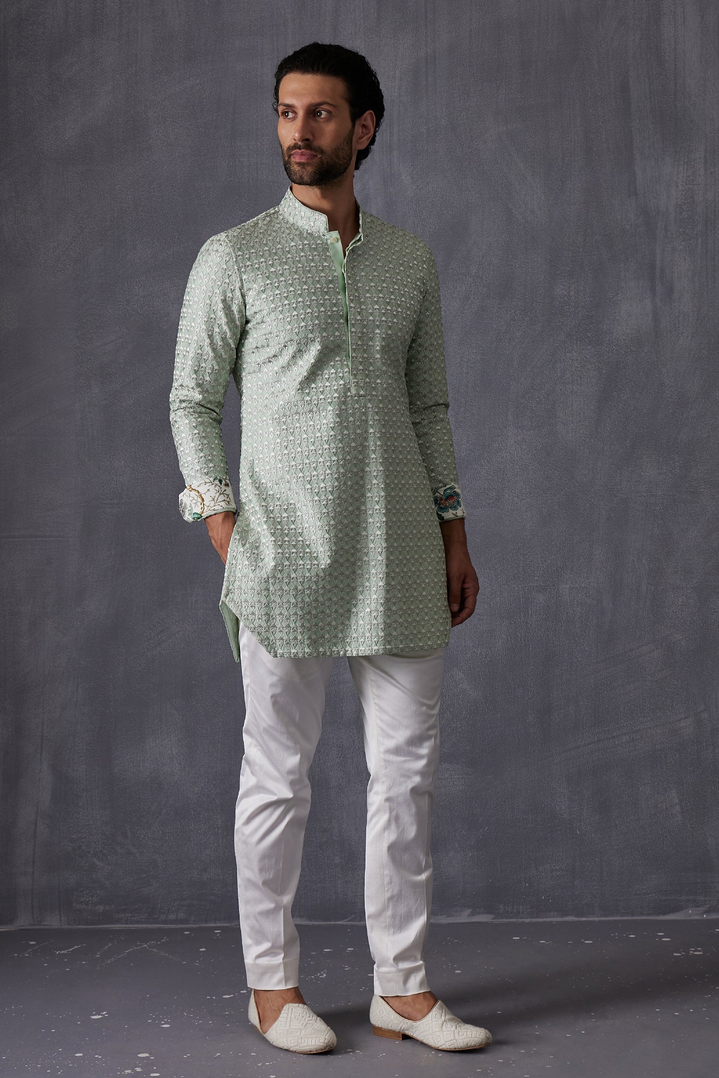 Arjan Dugal Embroidery Inara 2.0 Edgecut Kurta With Off White Pant Indian designer wear online shopping melange singapore