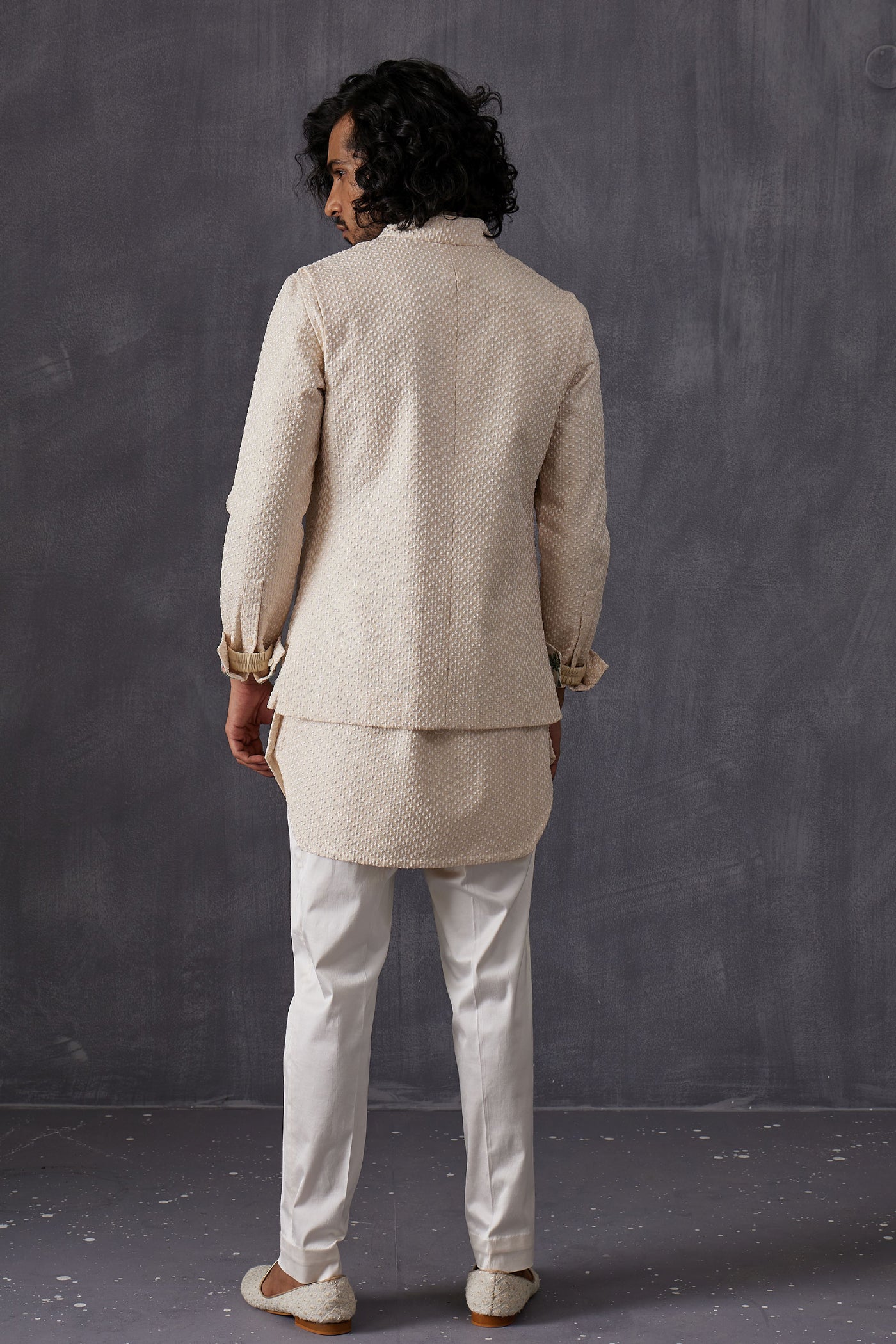 Arjan Dugal Embroidery Inara 3.0  Front Open Edgecut Kurta With Off White Pant Indian designer wear online shopping melange singapore