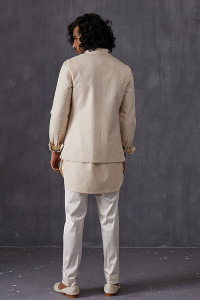 Arjan Dugal Embroidery Inara 3.0  Front Open Edgecut Kurta With Off White Pant Indian designer wear online shopping melange singapore