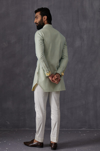 Arjan Dugal Embroidery Inara 3.0  Front Open Edgecut Kurta With Off White Pant Indian designer wear online shopping melange singapore