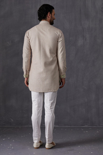 Arjan Dugal Embroidery Inara 3.0  Front Open Edgecut Kurta With Off White Pant Indian designer wear online shopping melange singapore