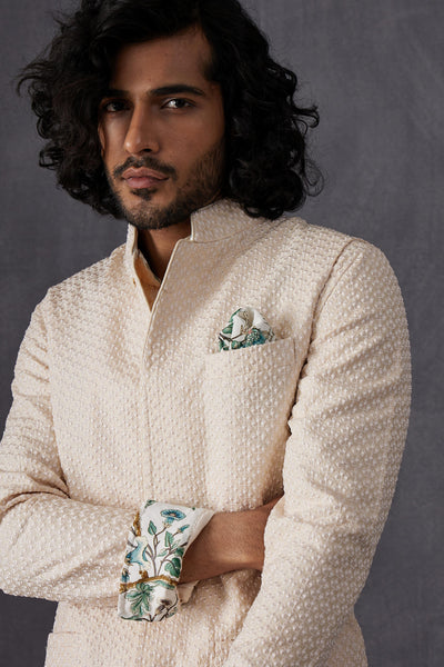 Arjan Dugal Embroidery Inara 3.0  Front Open Edgecut Kurta With Off White Pant Indian designer wear online shopping melange singapore