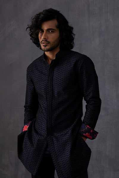 Arjan Dugal Embroidery Inara 3.0  Front Open Edgecut Kurta With Navy Pant Indian designer wear online shopping melange singapore