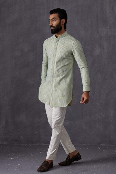 Arjan Dugal Embroidery Inara 3.0  Front Open Edgecut Kurta With Off White Pant Indian designer wear online shopping melange singapore