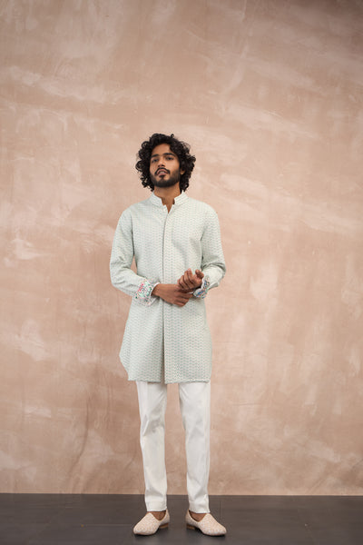 Arjan Dugal Inara 3.0 Foe Kurta Set Powder Blue indian designer wear online shopping melange singapore
