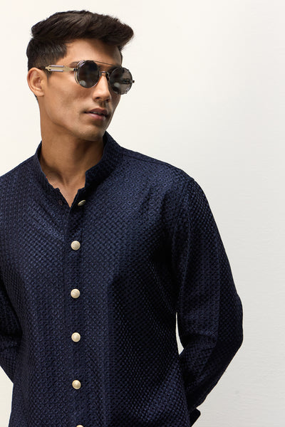 Arjan Dugal Inara FOE SB Kurta Set Navy Blue indian designer wear online shopping melange singapore