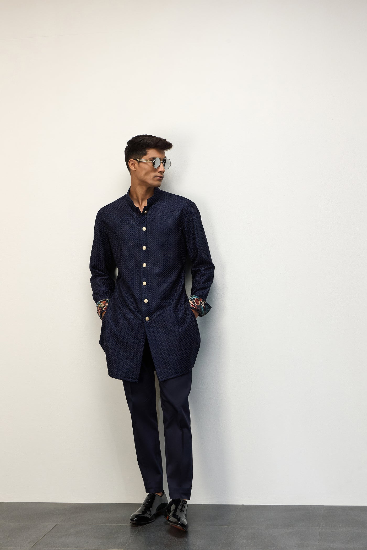 Arjan Dugal Inara FOE SB Kurta Set Navy Blue indian designer wear online shopping melange singapore