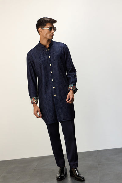 Arjan Dugal Inara FOE SB Kurta Set Navy Blue indian designer wear online shopping melange singapore