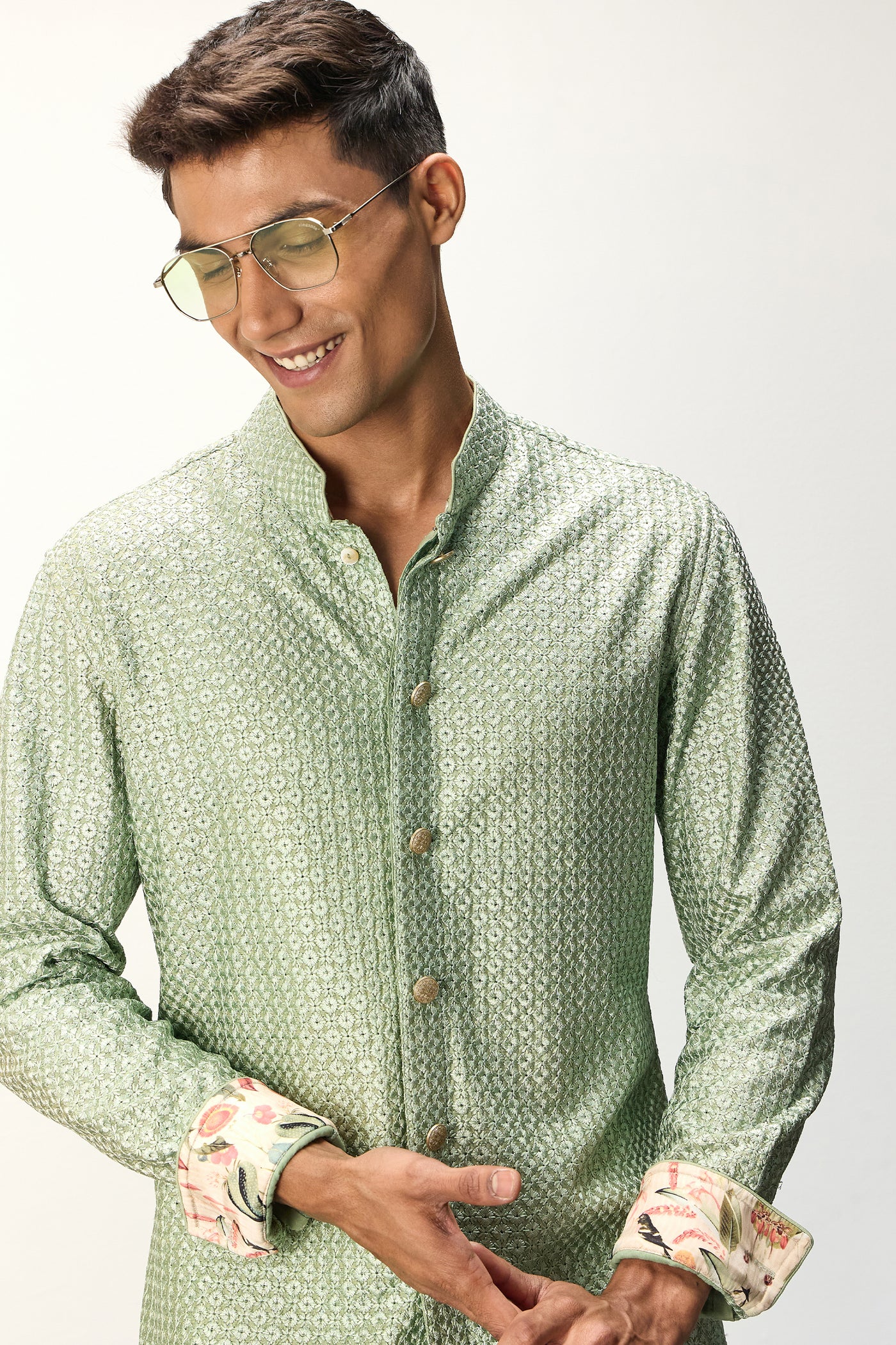 Arjan Dugal Inara FOE SB Kurta Set Sage Green indian designer wear online shopping melange singapore