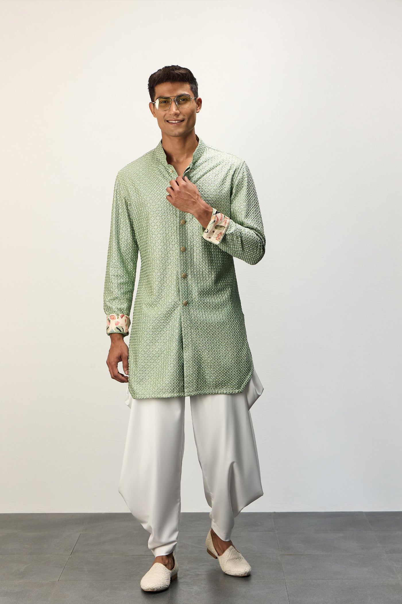Arjan Dugal Inara FOE SB Kurta Set Sage Green indian designer wear online shopping melange singapore