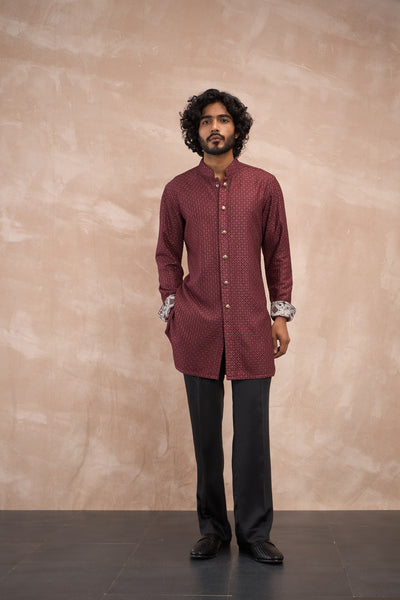 Arjan Dugal Inara Foe Sb Kurta Set Burgundy indian designer wear online shopping melange singapore